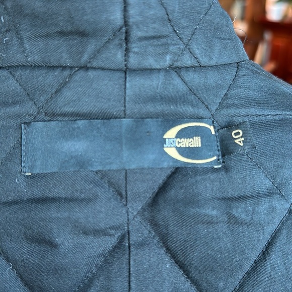 Just Cavalli Black Leather blazer jacket Small Size 40 quilted interior Y2K - Picture 11 of 14